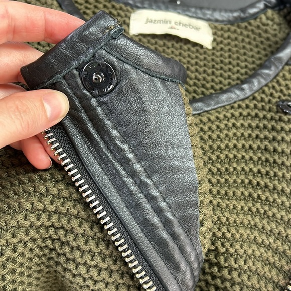 Jazmin Chebar Uruguay chunky knit genuine leather lined full zip pocketed jacket - Picture 4 of 8